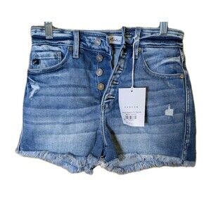 NEW KanCan Shorts Women's Size Medium Button Fly Distressed Raw Hem Denim Beach